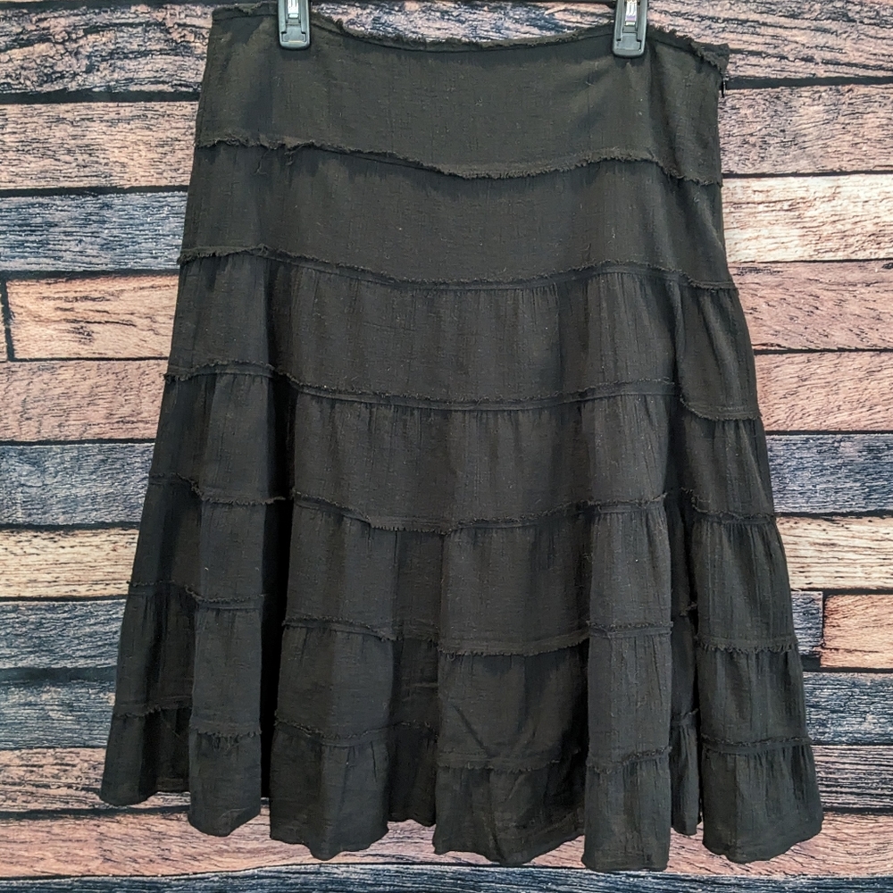 Tiered raw hem A-line skirt
